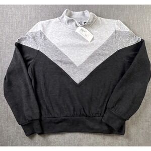 Evereve Marion Colorblock Sweatshirt Women's S Grey Black Chevron Mock Neck NEW